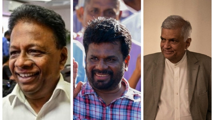 Từ trái sang phải: ông Dullas Alahapperuma, ông Anura Kumara Dissanayake và ông Ranil Wickremesinghe. Ảnh: AFP