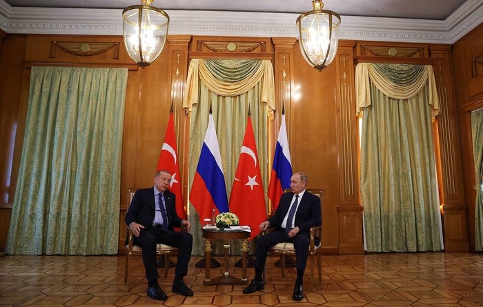 Tổng thống Nga Vladimir Putin hội đàm với Tổng thống Thổ Nhĩ Kỳ Tayyip Erdogan ở Sochi, Nga vào ngày 5 tháng 8 năm 2022. Ảnh: Sputnik