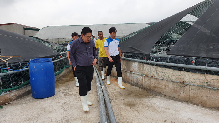 Ông Montri Suwanposri, Tổng Giám đốc C.P. Việt Nam đi kiểm tra thực tế vùng nuôi tôm công nghệ cao tại Bà Rịa – Vũng Tàu.