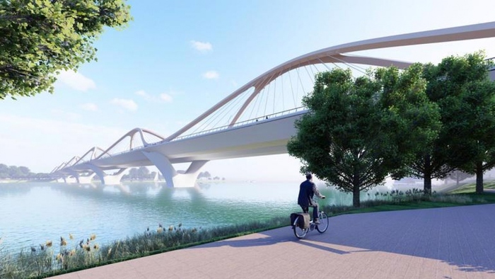 Cầu Trần Hưng Đạo một điểm nhấn trong quy hoạch đô thị ven sông Hồng. (Ảnh: KT)