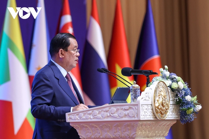 Thủ tướng Campuchia Samdech Techo Hun Sen phát biểu tại lễ khai mạc.