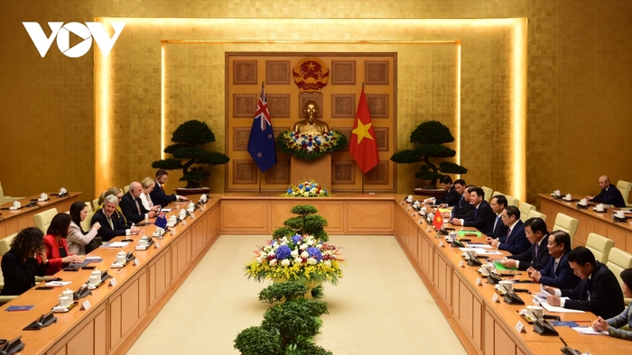 Thủ tướng Chính phủ Phạm Minh Chính hội đàm với Thủ tướng Jacinda Ardern  tại trụ sở Văn phòng Chính phủ. Ảnh: Thi Uyên