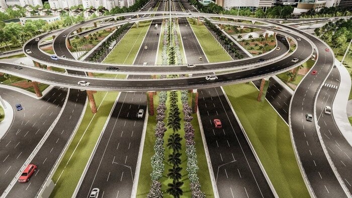 Mô hình dự án nút giao khác mức giữa đường Vành đai 3.5 với Đại lộ Thăng Long