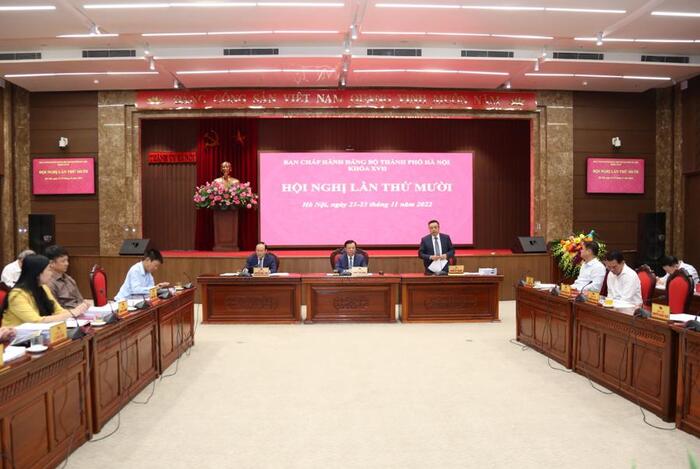 Chủ tịch UBND TP Hà Nội Trần Sỹ Thanh phát biểu tại hội nghị.