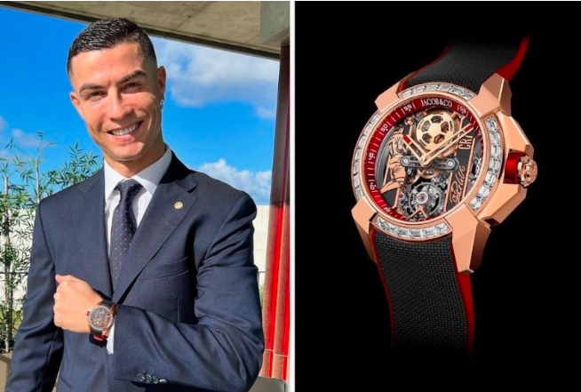 Trước đó, Ronaldo cũng đã bắt tay với hãng đồng hồ Jacob and Co để cho ra bộ sưu tập. Mỗi chiếc đồng hồ phiên bản giới hạn đều được chạm khắc tỉ mỉ một khoảnh khắc đáng nhớ trong sự nghiệp của CR7. Ảnh: Ronaldo
