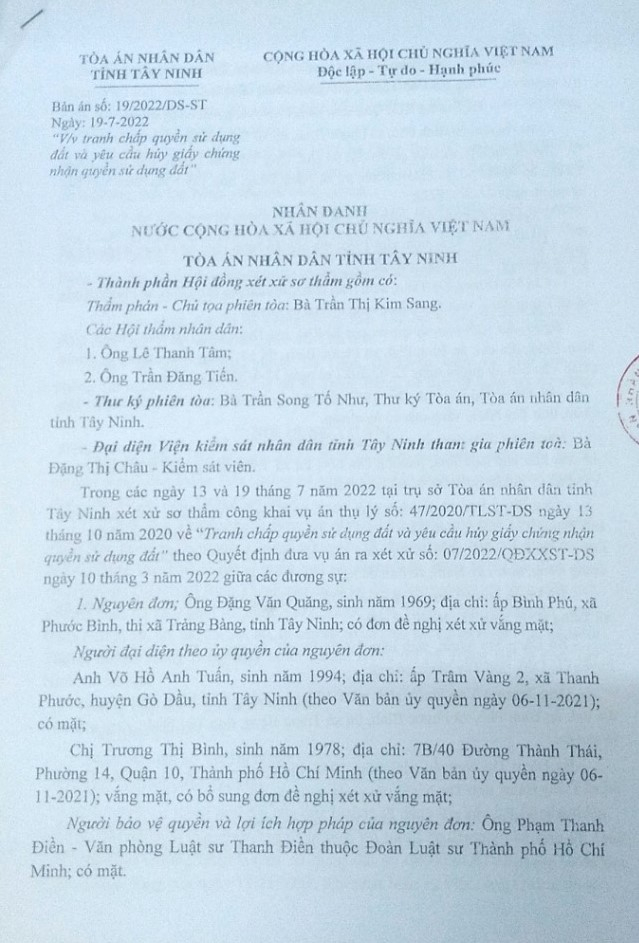 Và đây là bản án của TAND tỉnh Tây Ninh