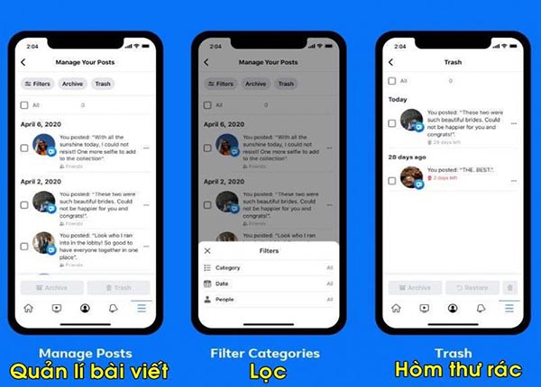 Các bước để người dùng có thể lọc bài xóa