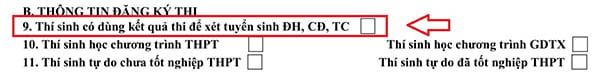 Mục 9 của Phiếu đăng ký dự thi Mục 9 của Phiếu đăng ký dự thi