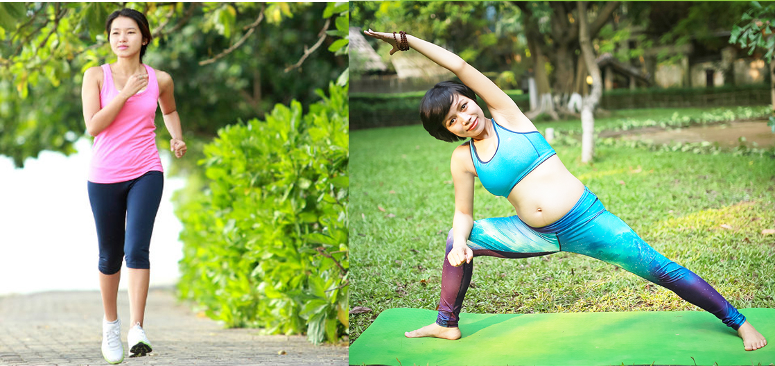 Đi bộ và yoga là một trong những bài tập lý tưởng cho mẹ bầu