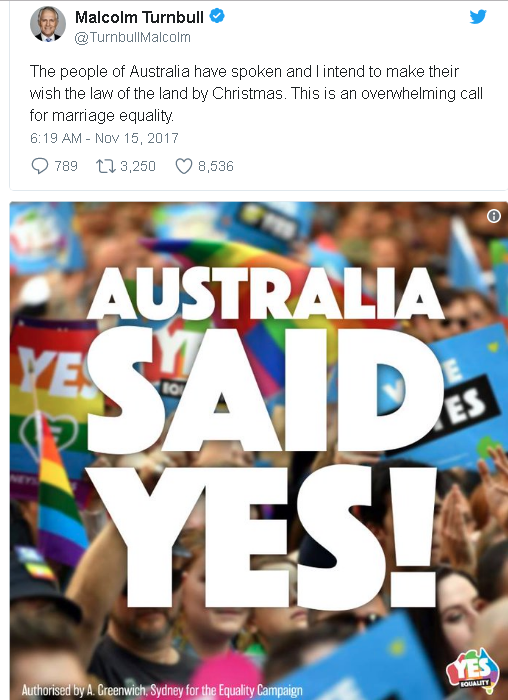 Thủ tướng Malcolm Turnbull cũng bày tỏ sự ủng hộ của mình