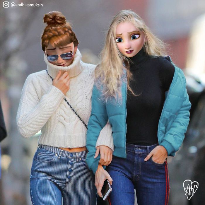 Hai chị em Elsa và Anna cùng dạo bước trên phố.