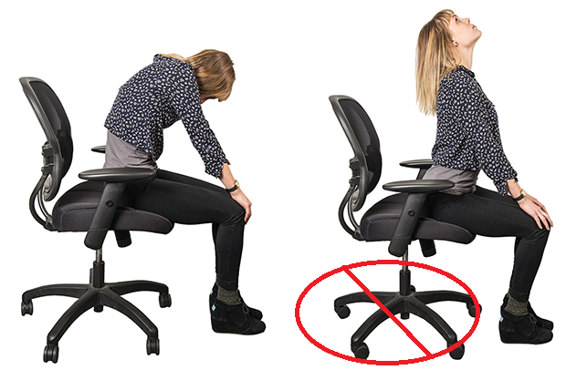 Không nên dùng ghế có bánh xe để tập vì chúng có thể di chuyển 