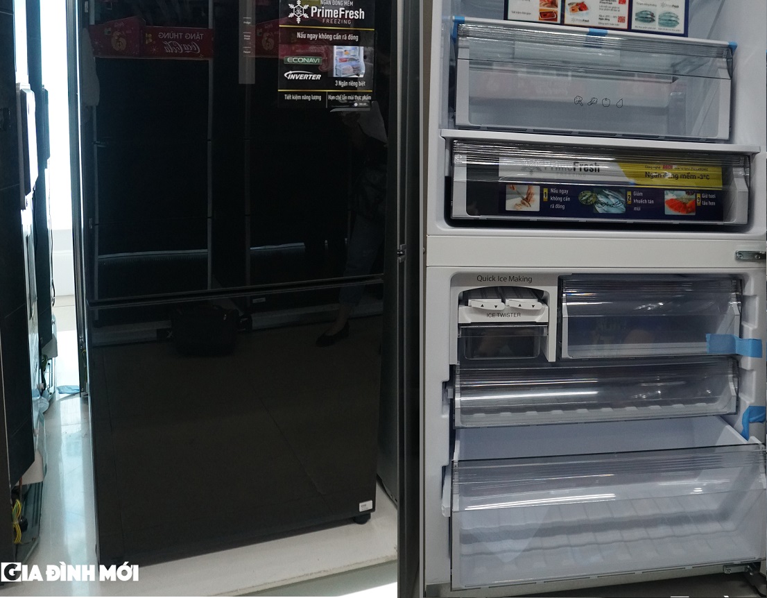 Bên ngoài và bên trong của tủ lạnh Panasonic 418 màu đen