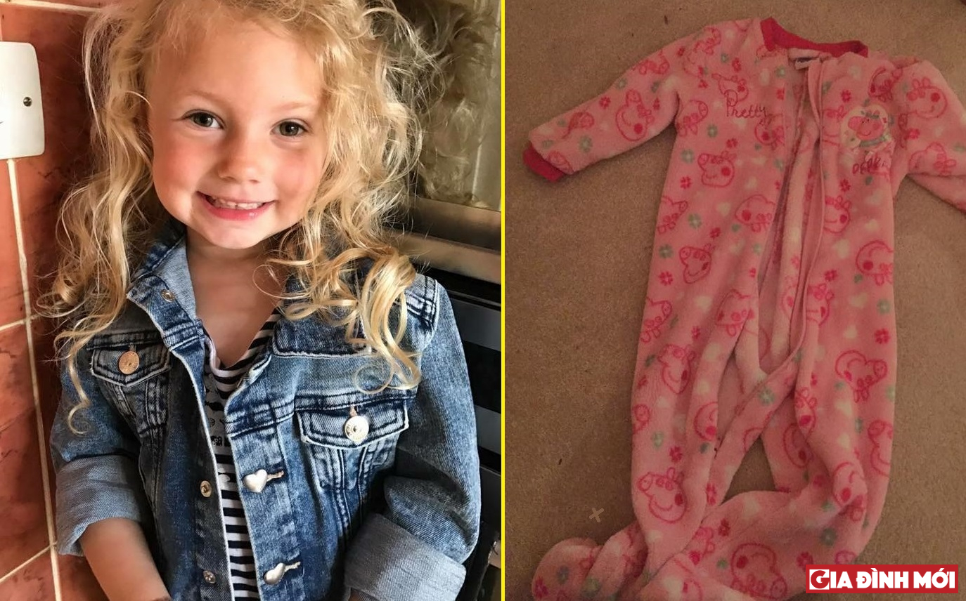 Cô bé Sophie 3 tuổi (ảnh trái) và chiếc áo ngủ có khóa kéo đã khiến bé ngạt thở (ảnh phải)