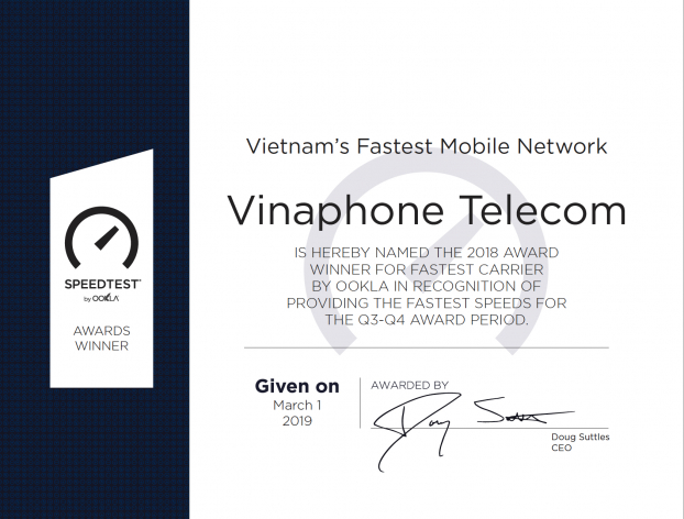 VinaPhone nhận giải thưởng Speedtest về nhà mạng có tốc độ 3G/4G số một Việt Nam 1