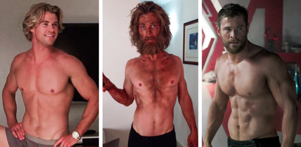   Chris Hemsworth giảm gần 15 kg cho vai diễn trong In the Heart of the Sea (Biển sâu dậy sóng) và lấy lại cơ bắp cho phim Thor: Ragnarok (Thần sấm 3: Thời khắc tận thế)  