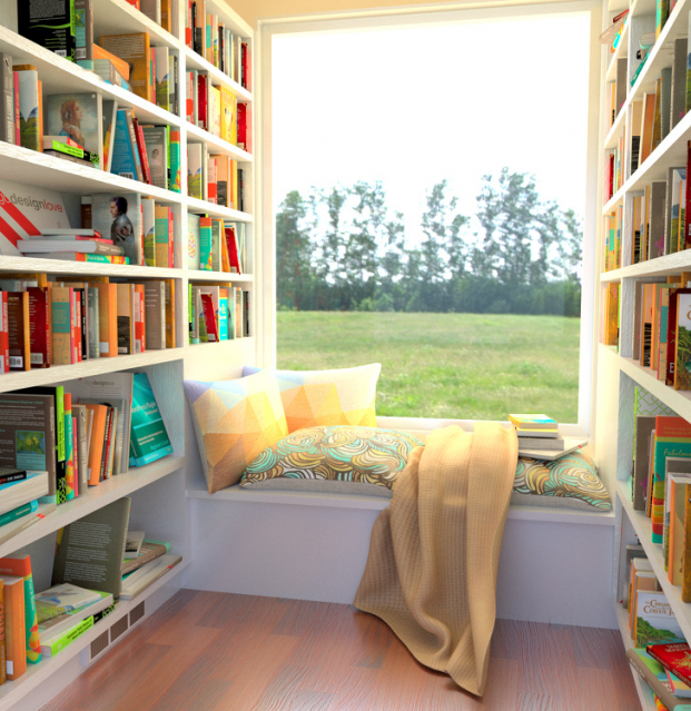   Chỉ cần thêm vài chiếc gối và nệm với màu sắc sặc sỡ bên cạnh khung cửa sổ, bạn đã tạo ra cho mình một không gian lý tưởng để đọc sách.  