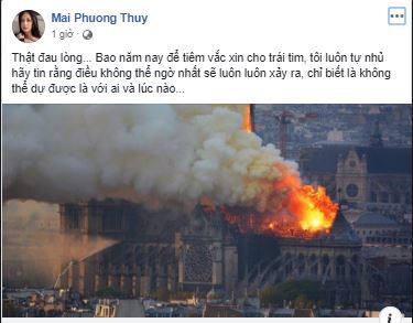   Hoa hậu Mai Phương Thúy bàng hoàng trước thông tin Nhà thờ Đức Bà Paris bị cháy  