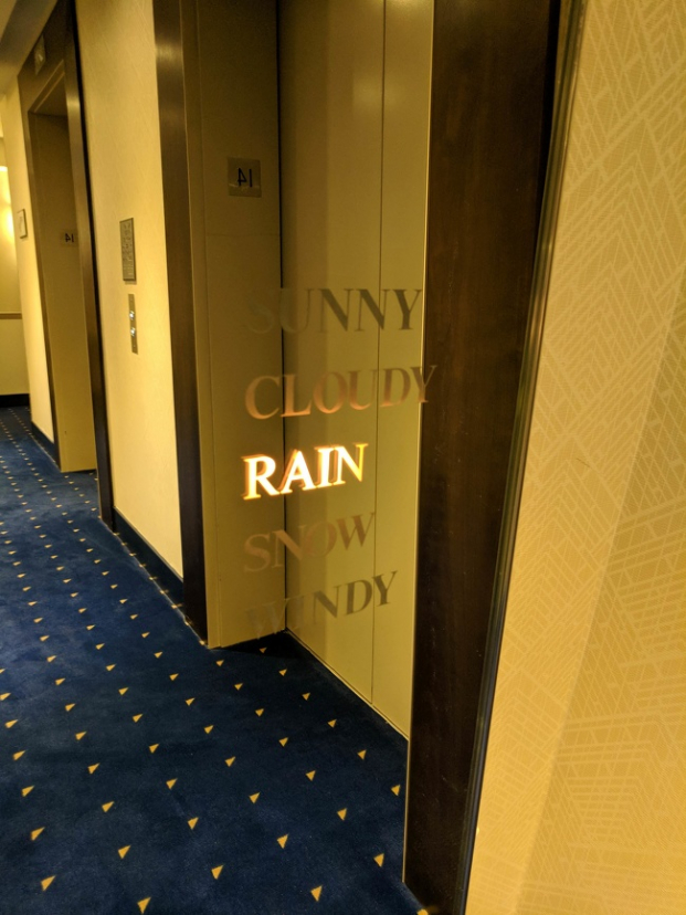   Tấm gương trong khách sạn thông báo thời tiết  