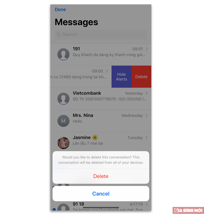   Xoá tin nhắn trên iMessage  