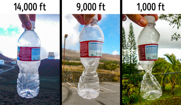   Chai nước được đóng kín cho thấy áp suất không khí thay đổi theo độ cao như thế nào  