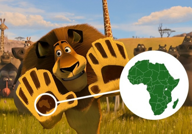   Trong Madagascar: Escape 2 Africa, khi Alex chào cư dân châu Phi, bạn có thể thấy cái bớt hình châu Phi trên đệm móng của cậu  