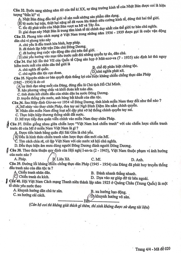Đáp án đề thi môn Lịch sử vào lớp 10 ở Hà Nội 4