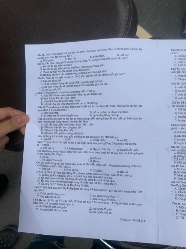 Thi vào lớp 10 ở Hà Nội: Nội dung Đề thi môn Lịch sử 1