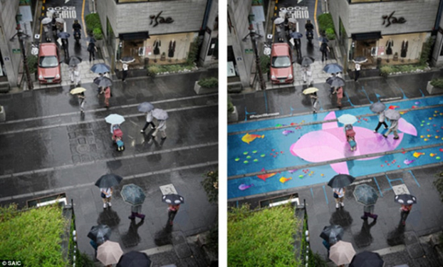 Độc đáo tranh vẽ đường phố chỉ xuất hiện mỗi khi trời mưa 1