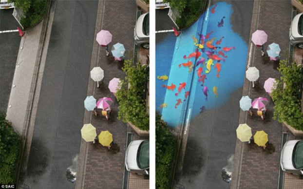 Độc đáo tranh vẽ đường phố chỉ xuất hiện mỗi khi trời mưa 3