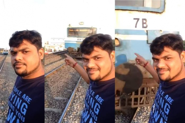   Một người đàn ông Ấn Độ tên T Siva bị thương do quay video tự sướng trước một đoàn tàu năm 2018 (Ảnh: ABC News)  