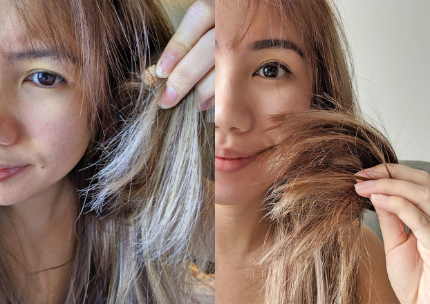   Tóc của Melissa trước và sau khi áp dụng cách xả trước - gội sau  