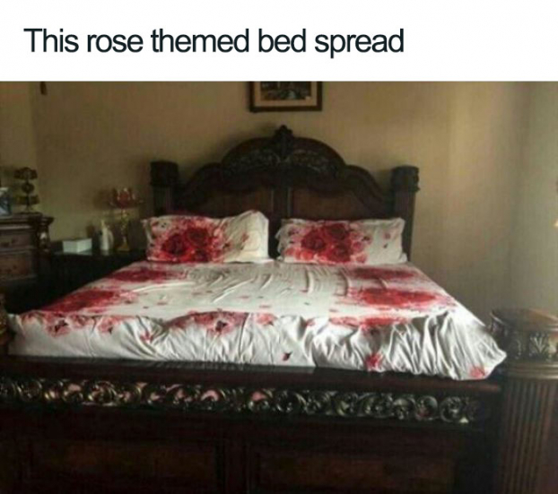   Ga trải giường và gối in hình hoa hồng  