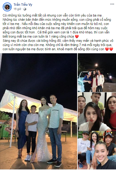   Hoa hậu Tiểu Vy viết lời nhắn xúc động gửi bố mẹ nhân ngày lễ Vu lan  