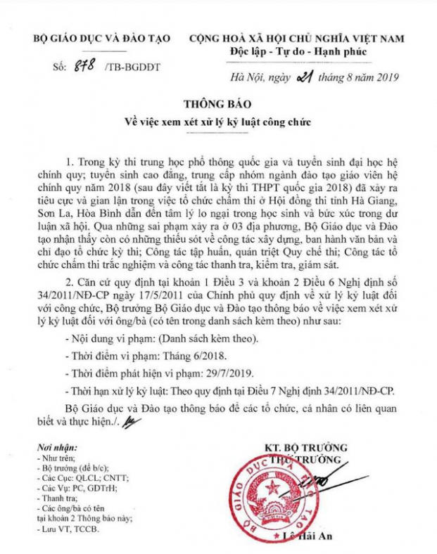   Thứ trưởng Lê Hải An ký thông báo về việc xem xét xử lý kỷ luật 13 cán bộ công chức.  