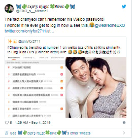 Chanyeol (EXO) lên #1 top search weibo vì quá giống vợ của diễn viên Lăng Tiêu Túc 4