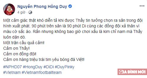Các cầu thủ Việt Nam đăng gì trên mạng xã hội sau trận hòa đáng tiếc với Thái Lan? 5