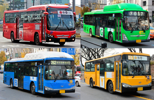   Các tuyến xe buýt tại Seoul có màu sắc khác nhau nhằm đánh dấu từng tuyến  