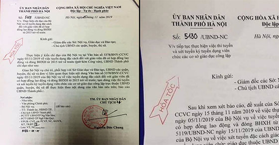   Chỉ trong 1 ngày, UBND TP Hà Nội gửi 2 văn bản hỏa tốc chỉ đạo kỳ thi viên chức giáo dục 2019 khiến các giáo viên hoang mang.  