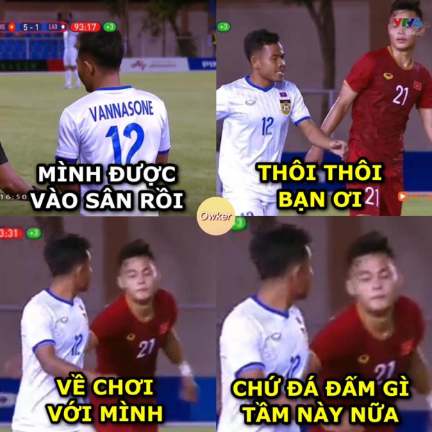   Khoảnh khắc hài hước khi cầu thủ Lào vừa được thay vào sân thì hết giờ (Ảnh: Fandom Owker)  