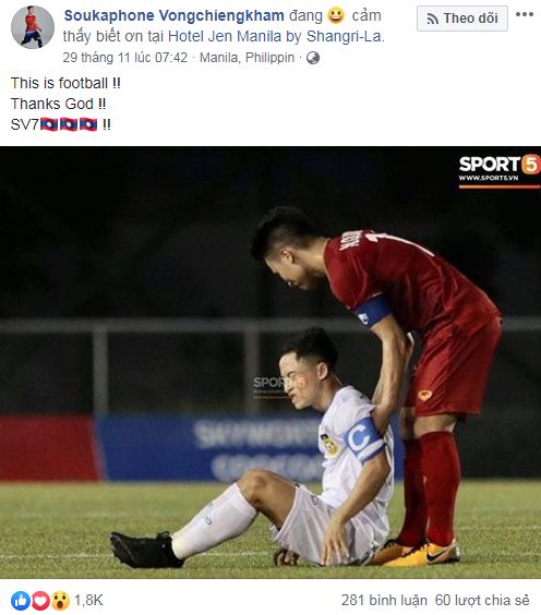 Tiền đạo Lào đăng Facebook chúc mừng HLV Park Hang-seo và học trò vô địch SEA Games 5