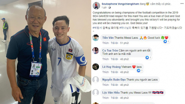   Tiền đạo Lào đăng Facebook chúc mừng HLV Park Hang-seo và học trò vô địch SEA Games  