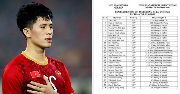   HLV Park Hang-seo chốt danh sách U23 Việt Nam tập huấn tại Hàn Quốc, Đình Trọng trở lại  