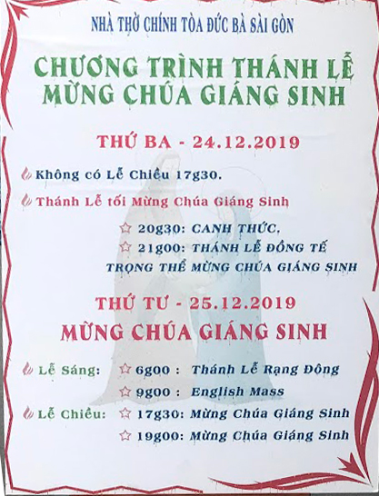 Giờ lễ Giáng sinh tại các nhà thờ ở Sài Gòn năm 2019 đầy đủ, chi tiết nhất 1