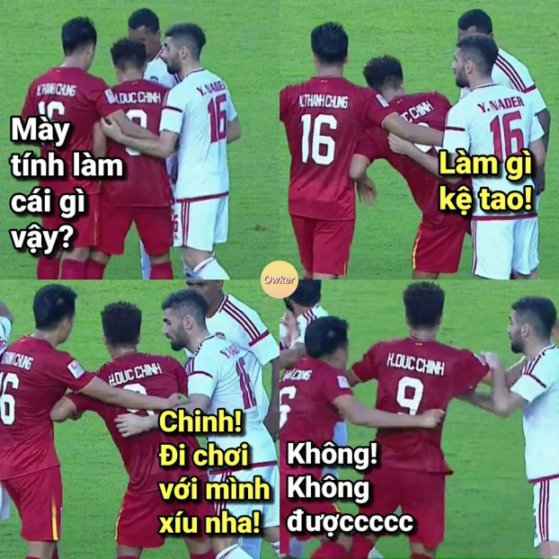   Tình huống hài hước giữa Đức Chinh với cầu thủ đội bạn qua góc nhìn của fan girl (Ảnh: Fandom Owker)  