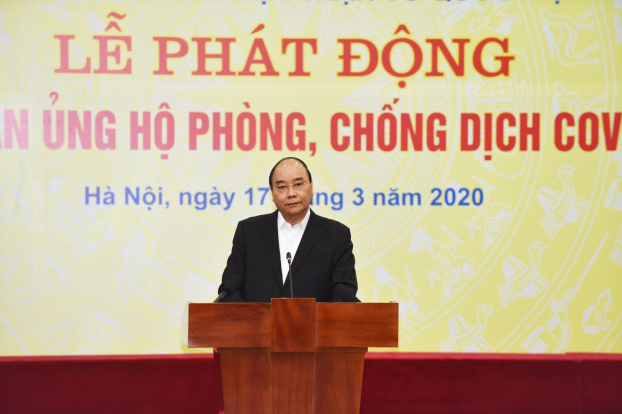   Thủ tướng Chính phủ Nguyễn Xuân Phúc phát biểu tại Lễ Phát Động Toàn Dân Ủng Hộ Phòng, Chống Dịch Covid-19.  