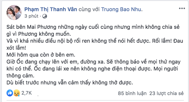   Ôc Thanh Vân đăng tải tâm thư xót xa trước sự ra đi của người em thân thiết  