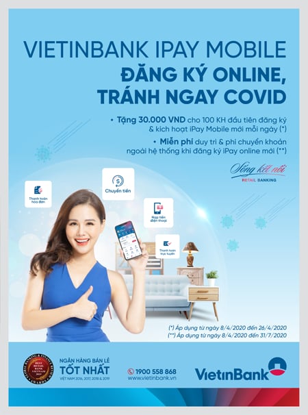 Tặng ngay 30.000 VND và miễn phí giao dịch VietinBank iPay Mobile 0