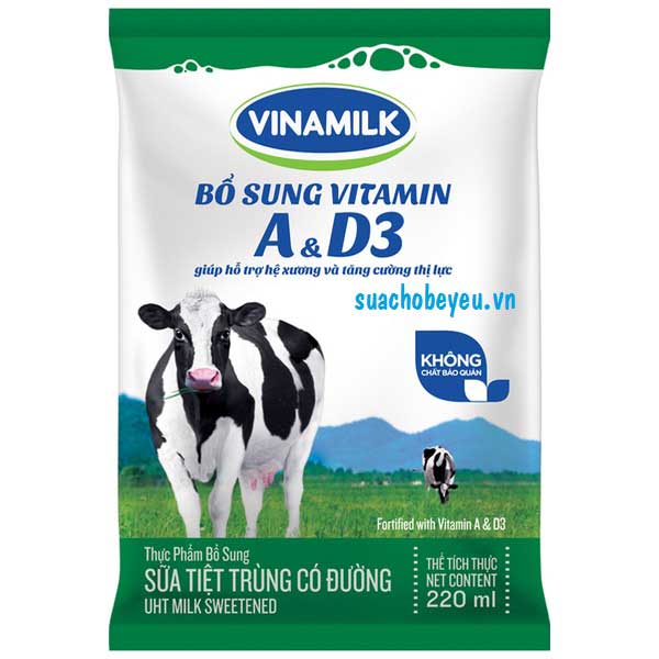   Sữa tiệt trùng vinamilk dạng gói 220ml  