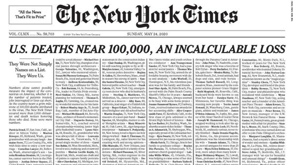 Tin tức y tế thế giới 25/5: Báo New York Times đăng 1.000 tên nạn nhân COVID-19 0